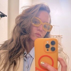 Sheer lens yellow tint beige Yellow Sunglasses retro square frames festival